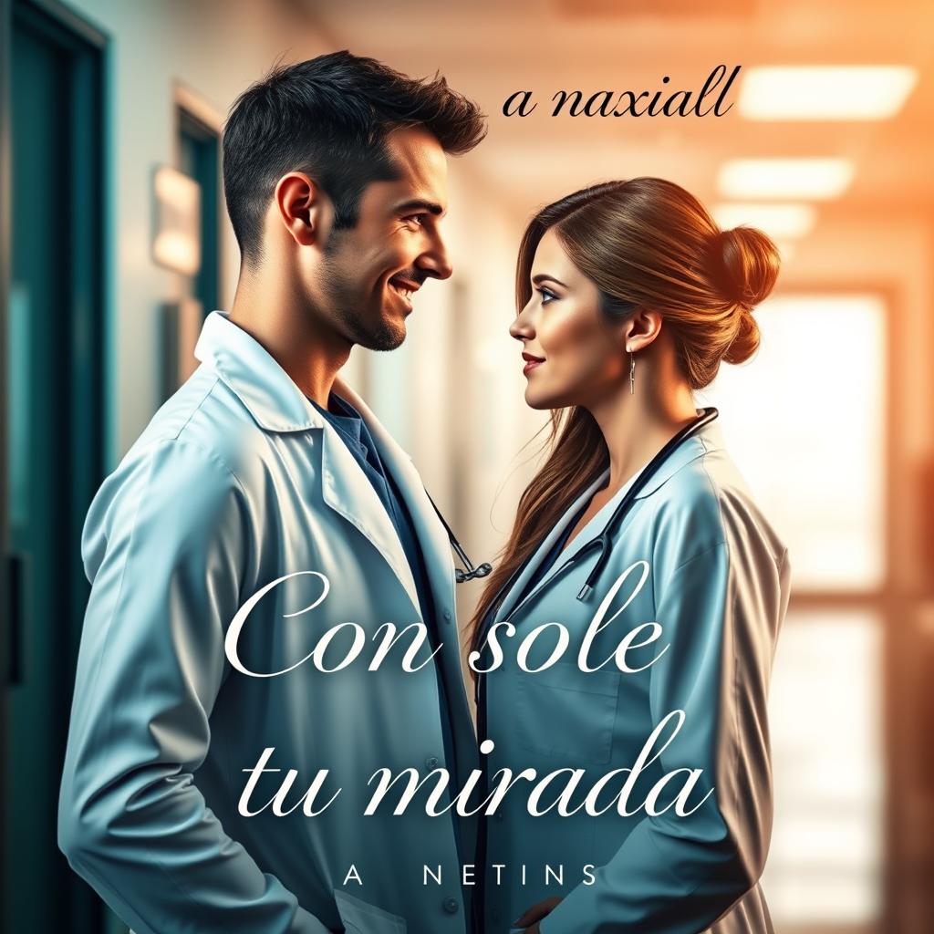 A captivating book cover for a romance novel titled "Con solo tu mirada"