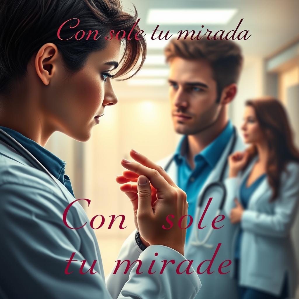 A captivating book cover for a romance novel titled "Con solo tu mirada"