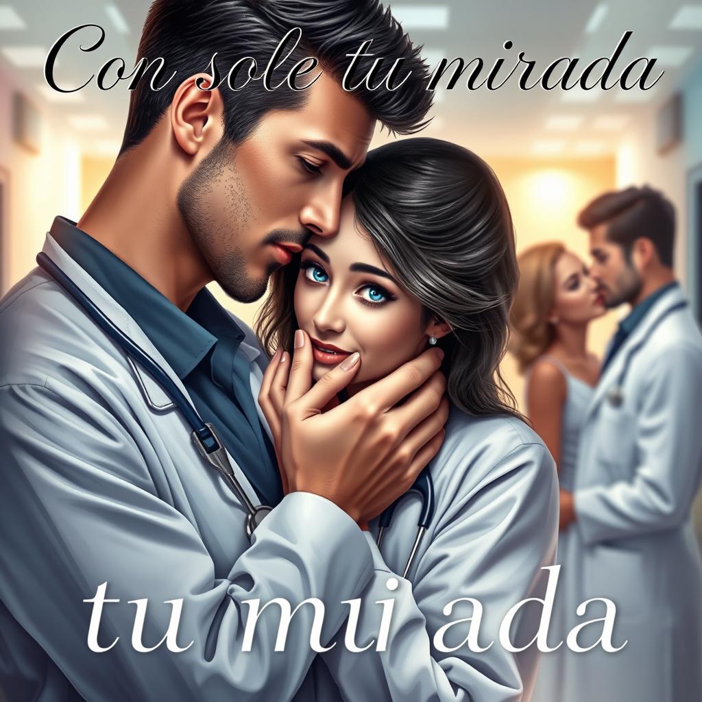 A stunning book cover for a romance novel titled "Con solo tu mirada"