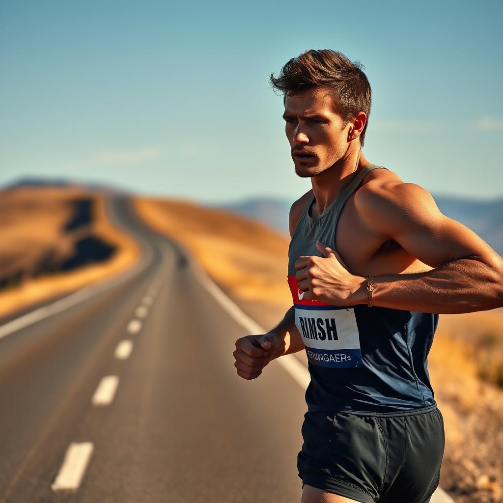 A determined runner pausing momentarily on a long, winding road