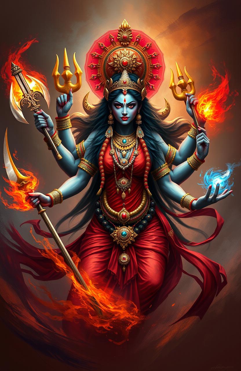 A stunning digital painting of Ma Kali, depicted with a fierce and powerful character