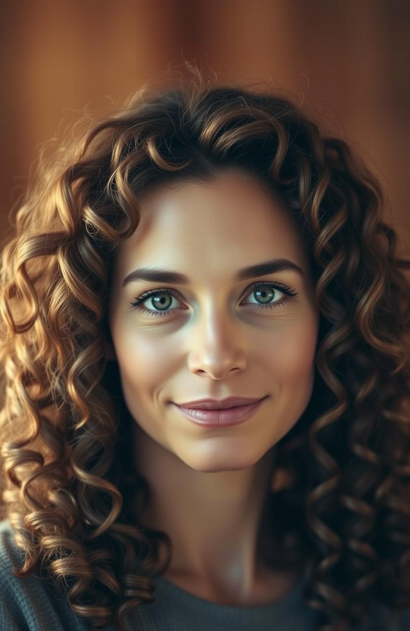 A portrait of a woman with A2 wavy hair that is soft and naturally voluminous