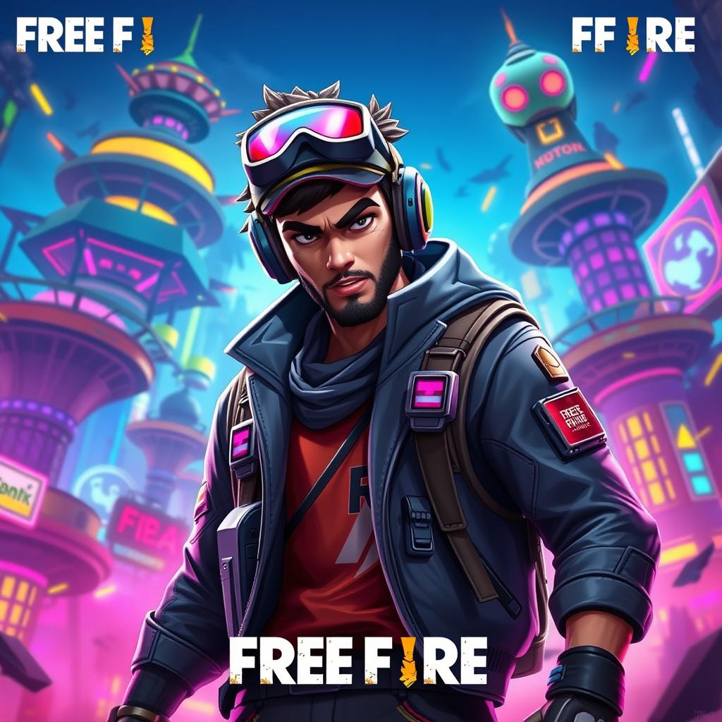 A vibrant and dynamic digital artwork showcasing the character named Fibo from the game Free Fire