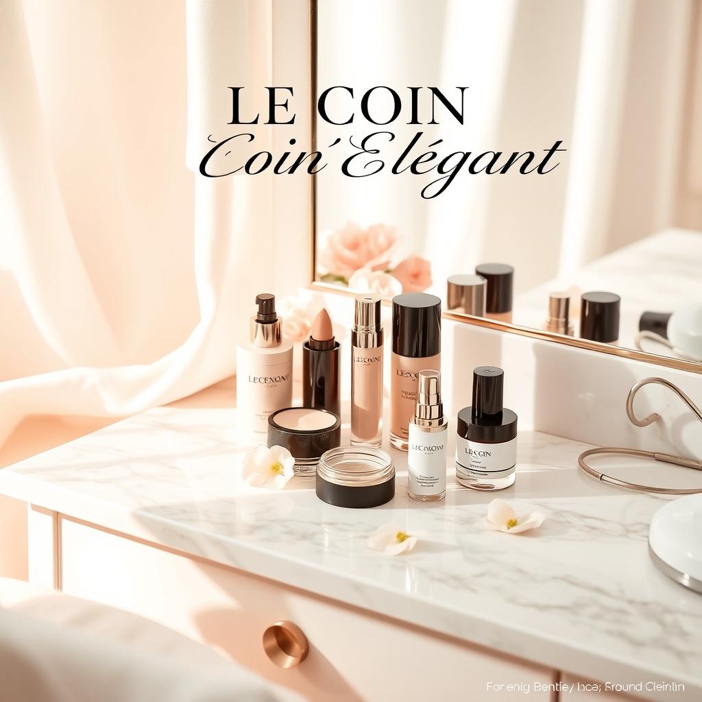 An elegant promotional image for a beauty brand named 'Le Coin Élégant'
