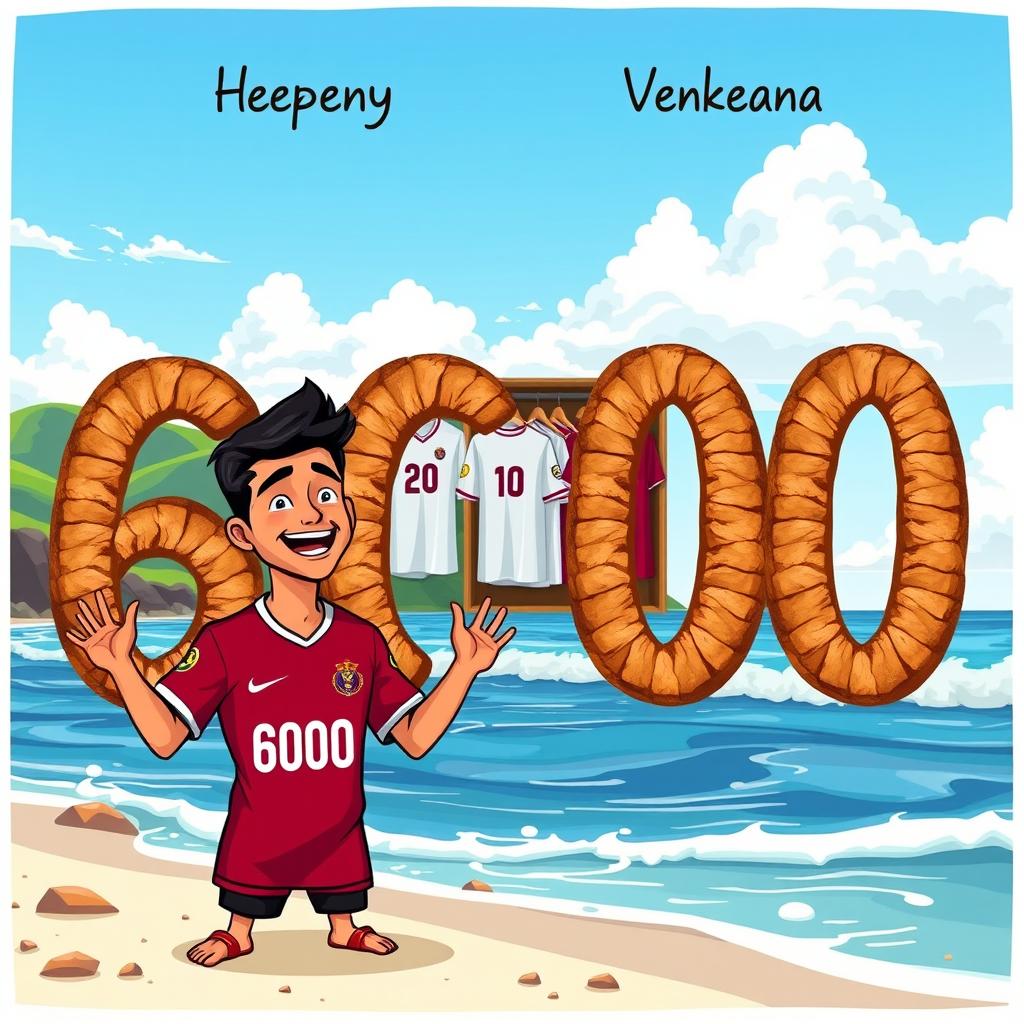 A celebratory Instagram Story-style image featuring the number '6,000' prominently displayed, made out of coconuts on a scenic New Zealand beach