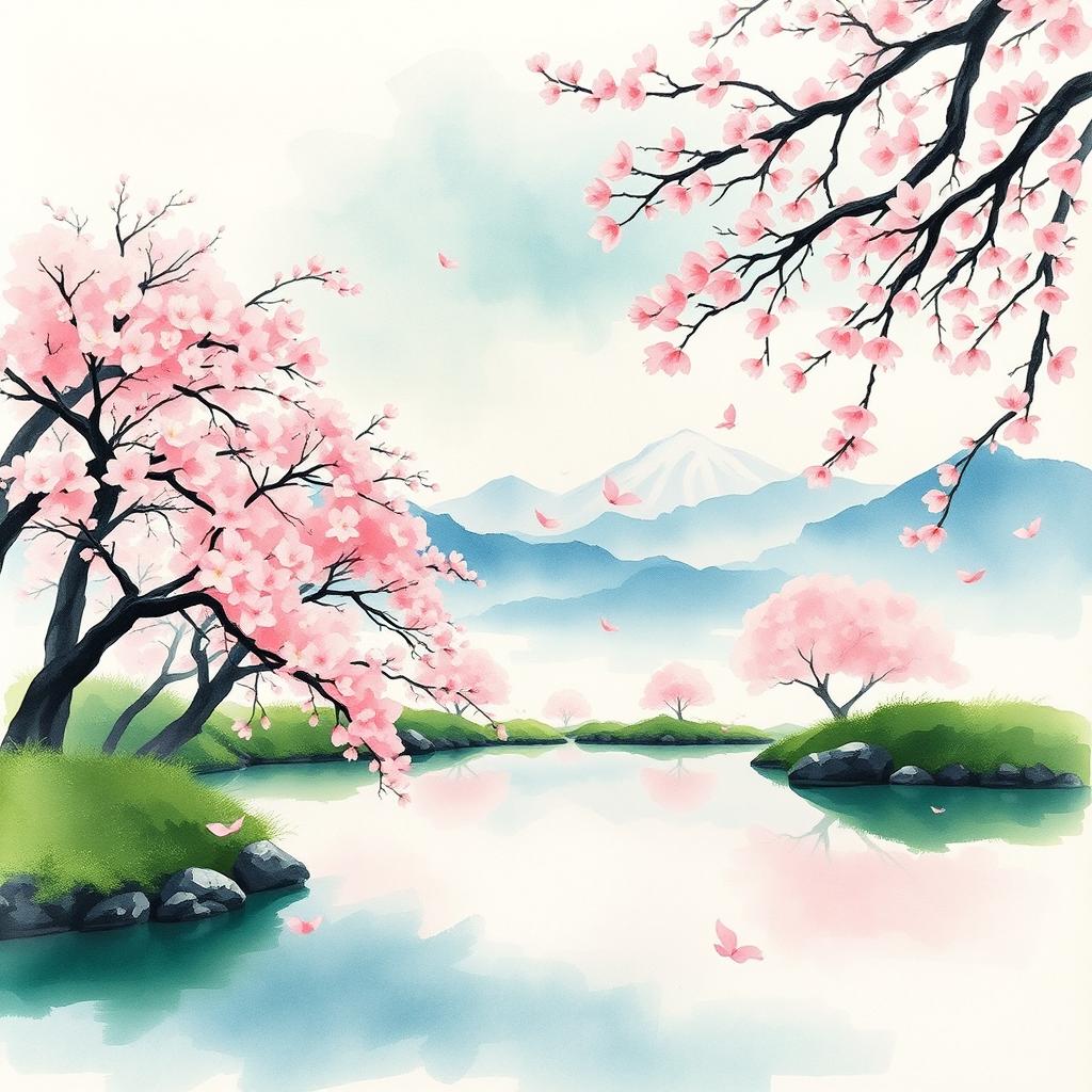 A stunning watercolour painting that embodies the beauty of classic Japanese aesthetics for a movie poster