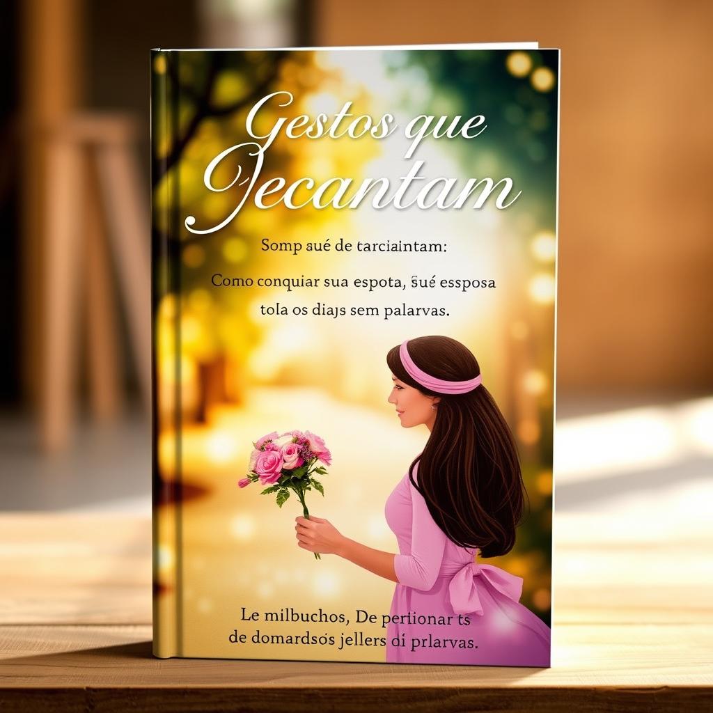 A captivating book cover titled 'Gestos que Encantam: Como Conquistar Sua Esposa Todos os Dias Sem Palavras'