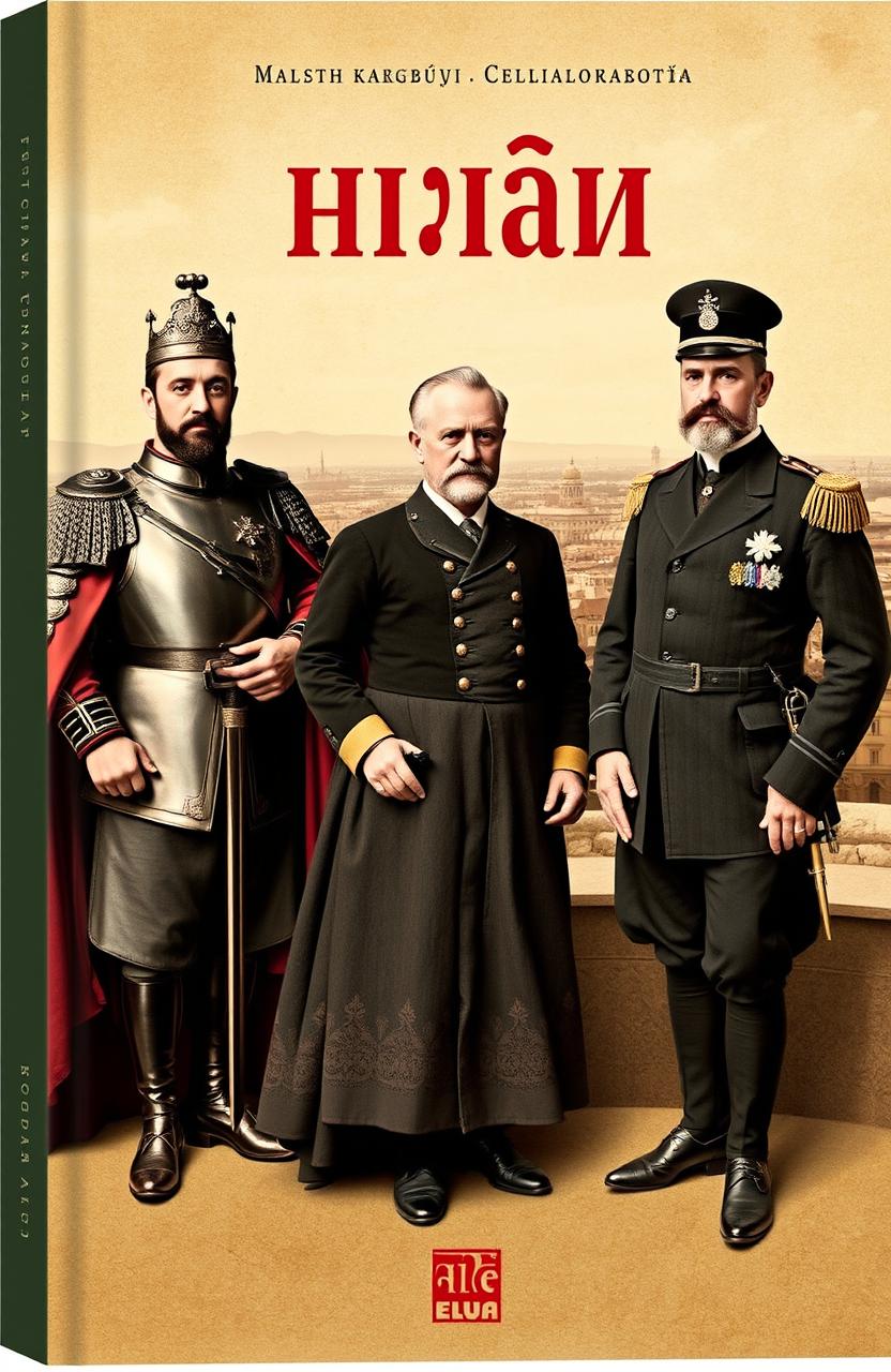 A book cover design featuring three prominent historical figures: Despot Stefan Lazarević in regal armor, Prince Mihailo Obrenović dressed in 19th-century aristocratic attire, and King Alexander I Karađorđević in a formal military uniform