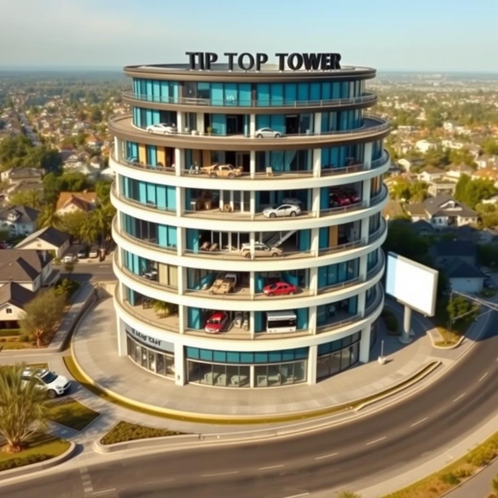 A modern six-story building in a round shape, showcasing all its floors prominently