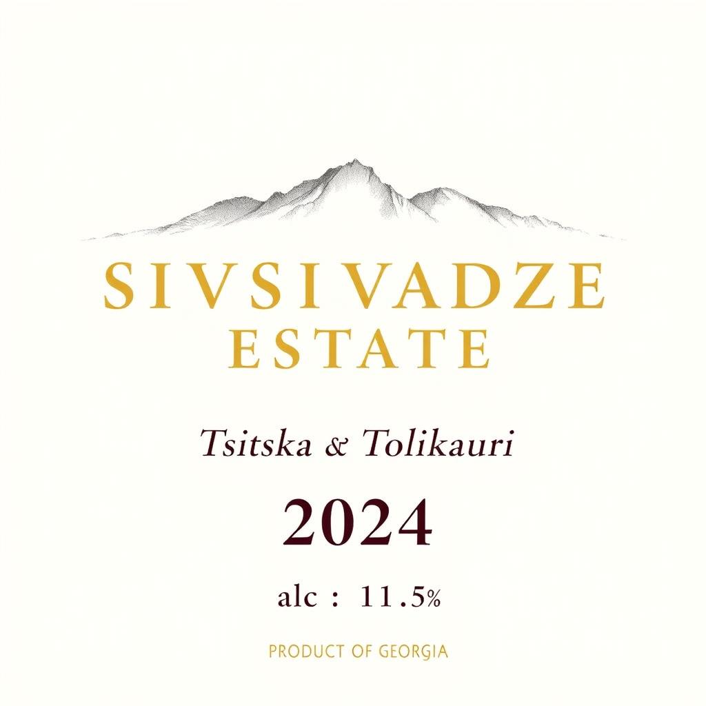 A refined wine label design featuring the faint outline of a mountain range in the background
