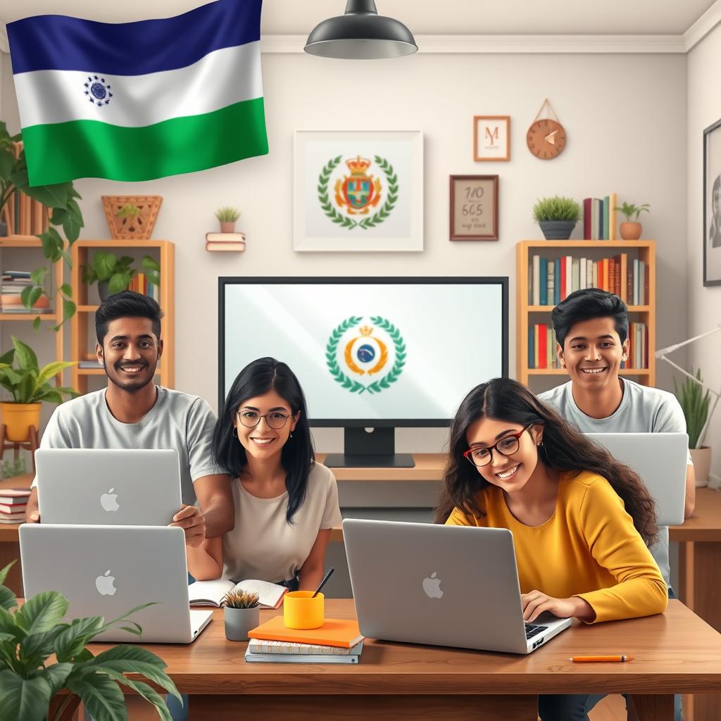 A digitally crafted image depicting a vibrant and welcoming online classroom environment