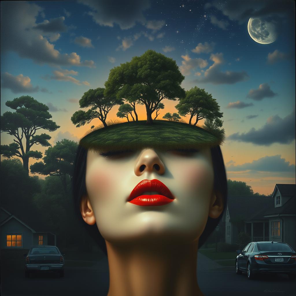 A surreal and thought-provoking painting highlighting the theme of the human mind's depths