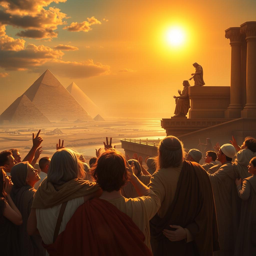 A powerful and uplifting scene depicting the moment Pharaoh finally releases the Hebrews after the Plague of the Firstborn