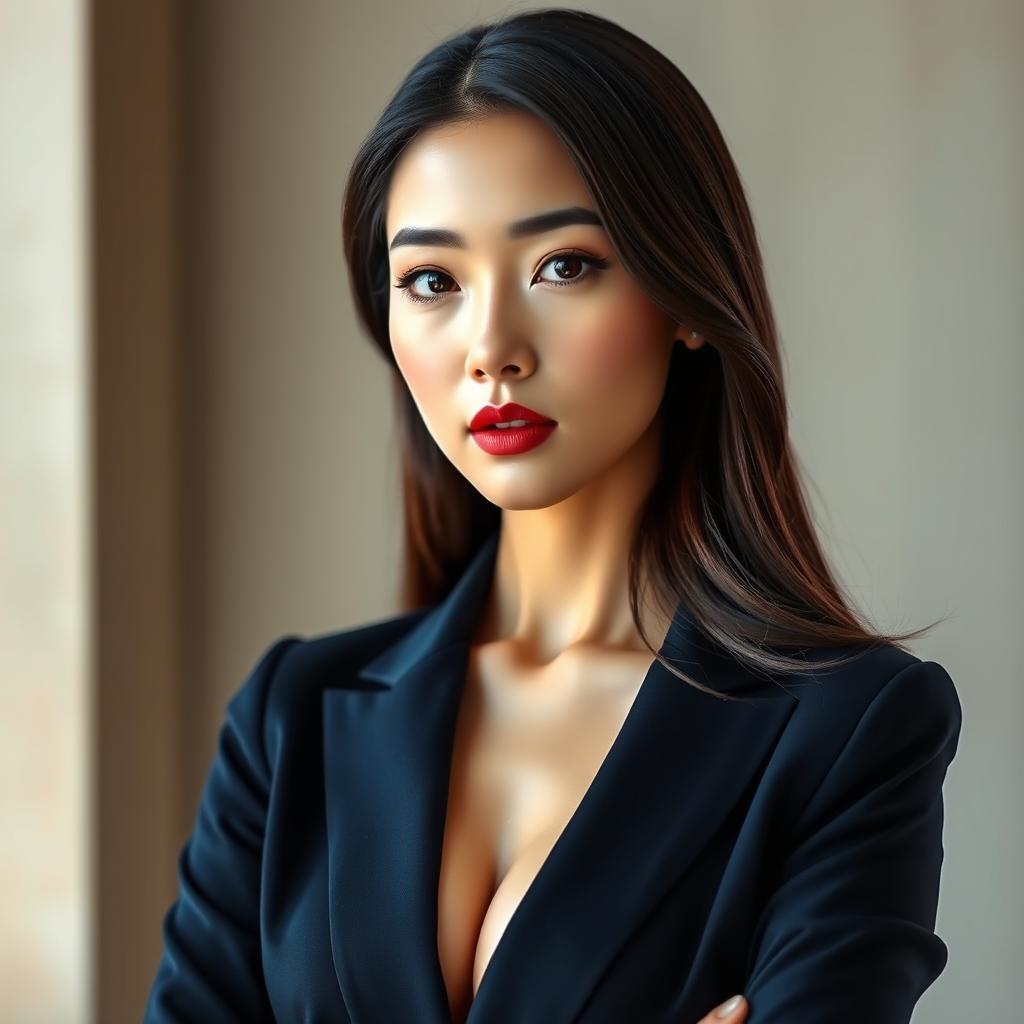 A captivating book cover featuring a stunning woman with a blend of Korean and European charm