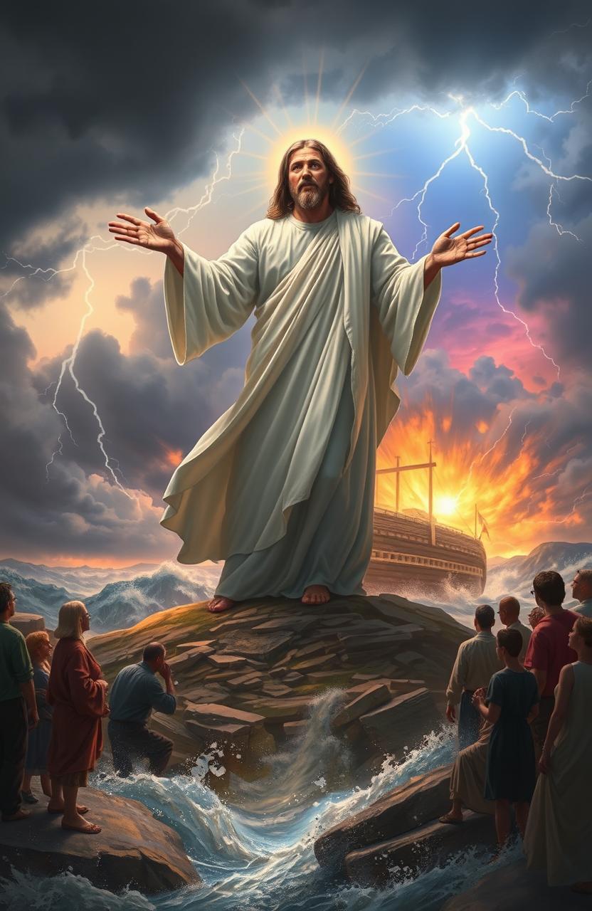 A dramatic scene depicting the return of Jesus, reminiscent of the days of Noah