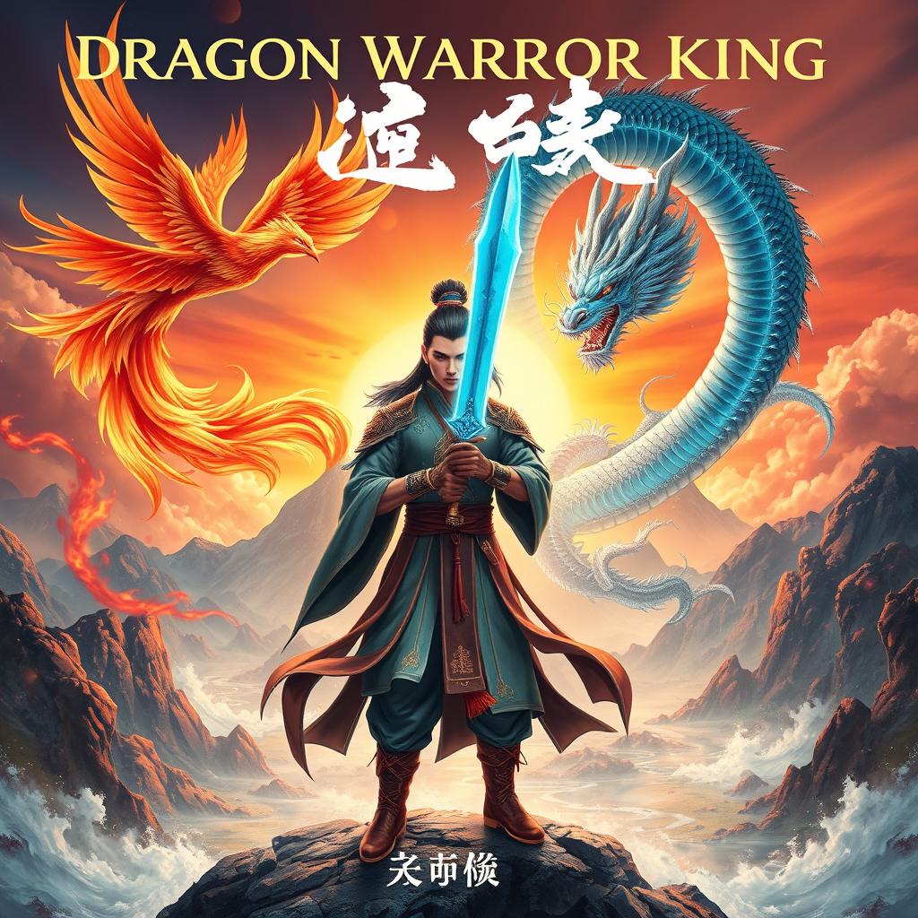 An enchanting book cover for the wuxia novel "Dragon Warrior King", drawing from the rich tapestry of Chinese legends
