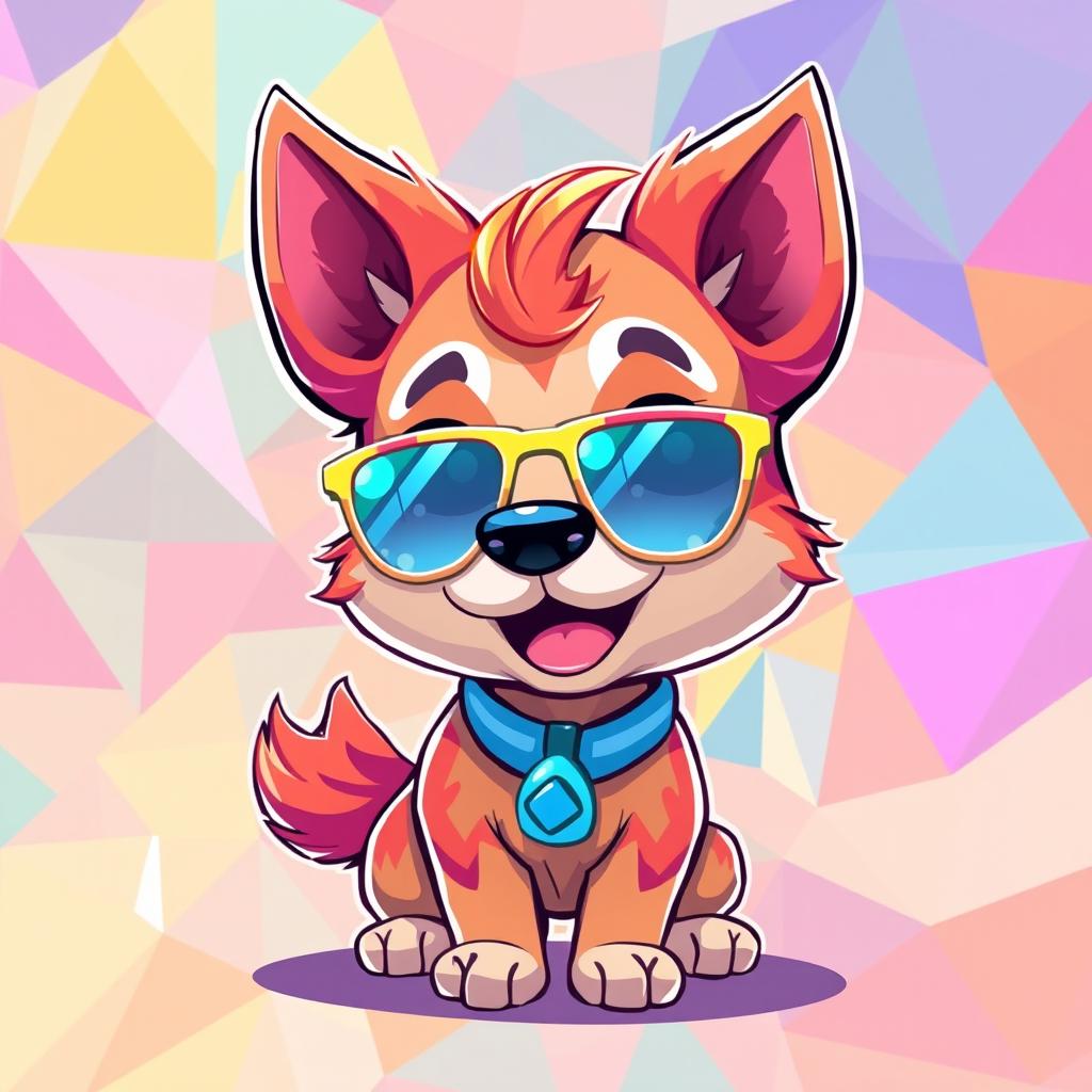 A whimsical and vibrant digital illustration of a cartoon-style dog character, designed in the style of a collectible NFT