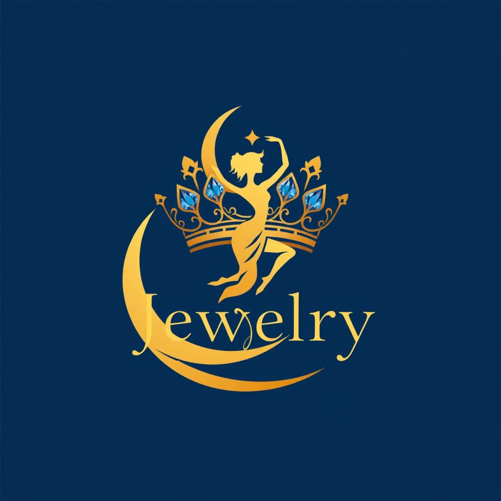 A logo design for a jewelry brand featuring a stylized crown and crescent moon