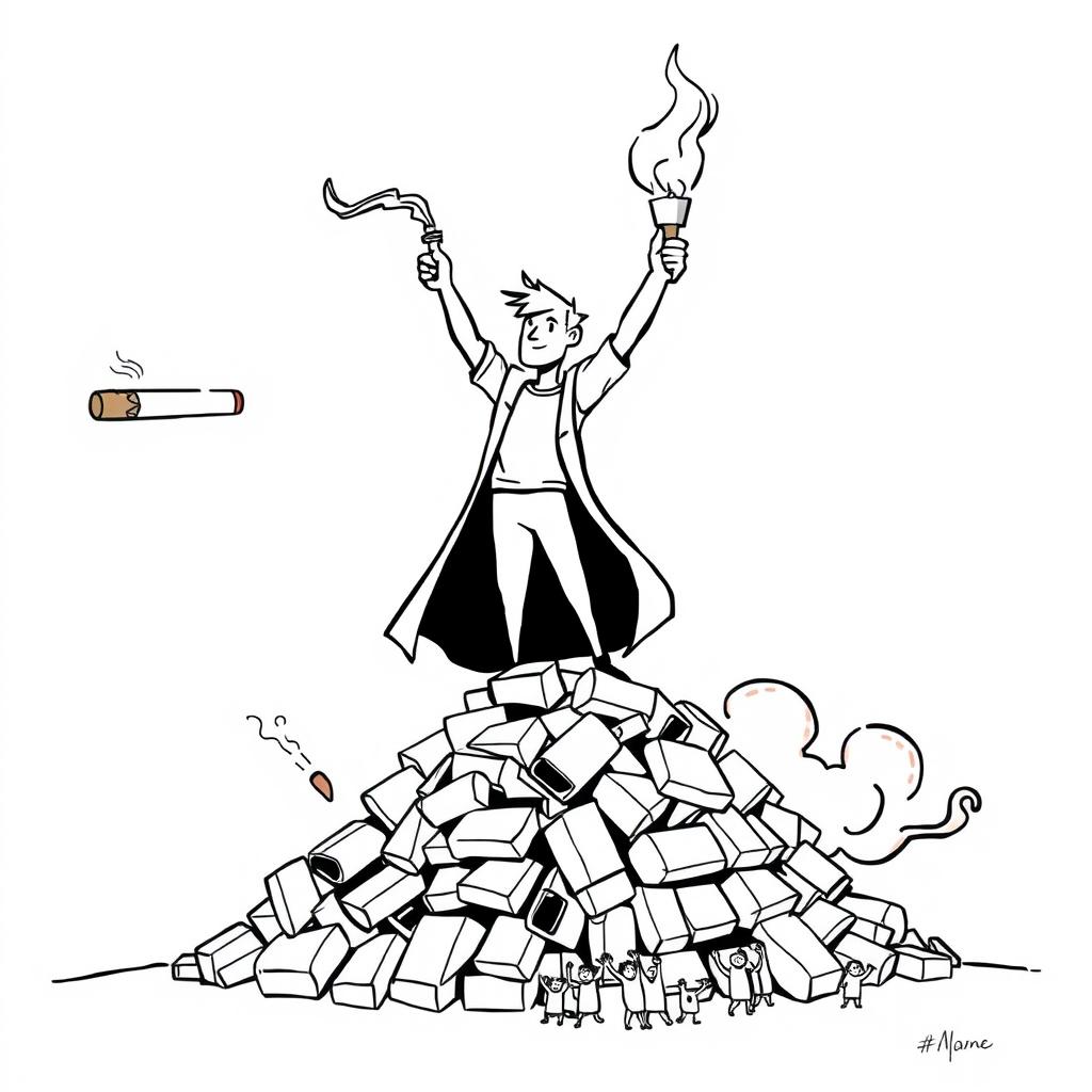 A bold and humorous book cover illustration in a striking black-and-white cartoon style