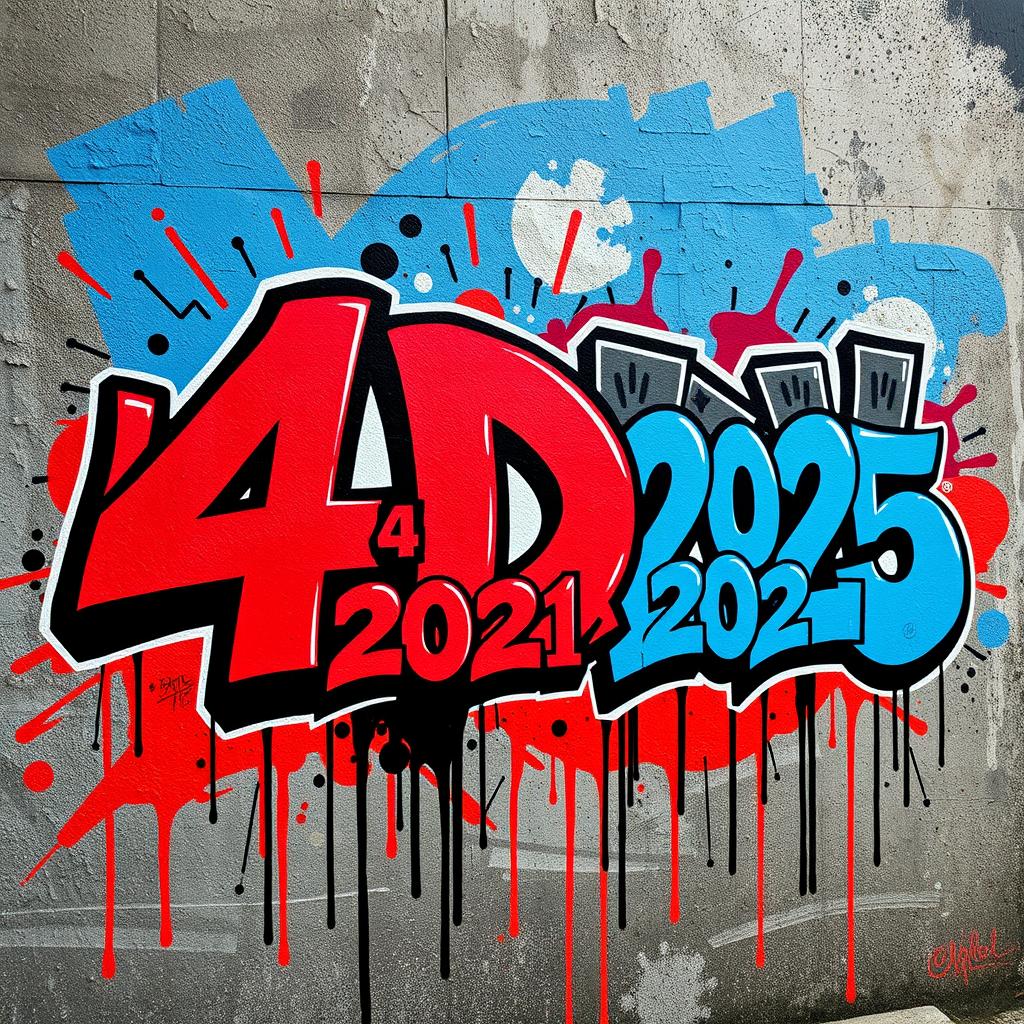 A vibrant graffiti artwork on a textured urban wall showcasing the text '4