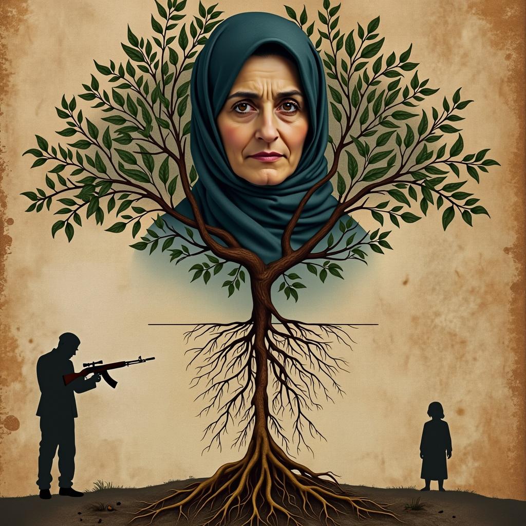 A book cover for a historical-autobiographical novel set in southern Syria (Sweida), featuring a Druze woman at the center
