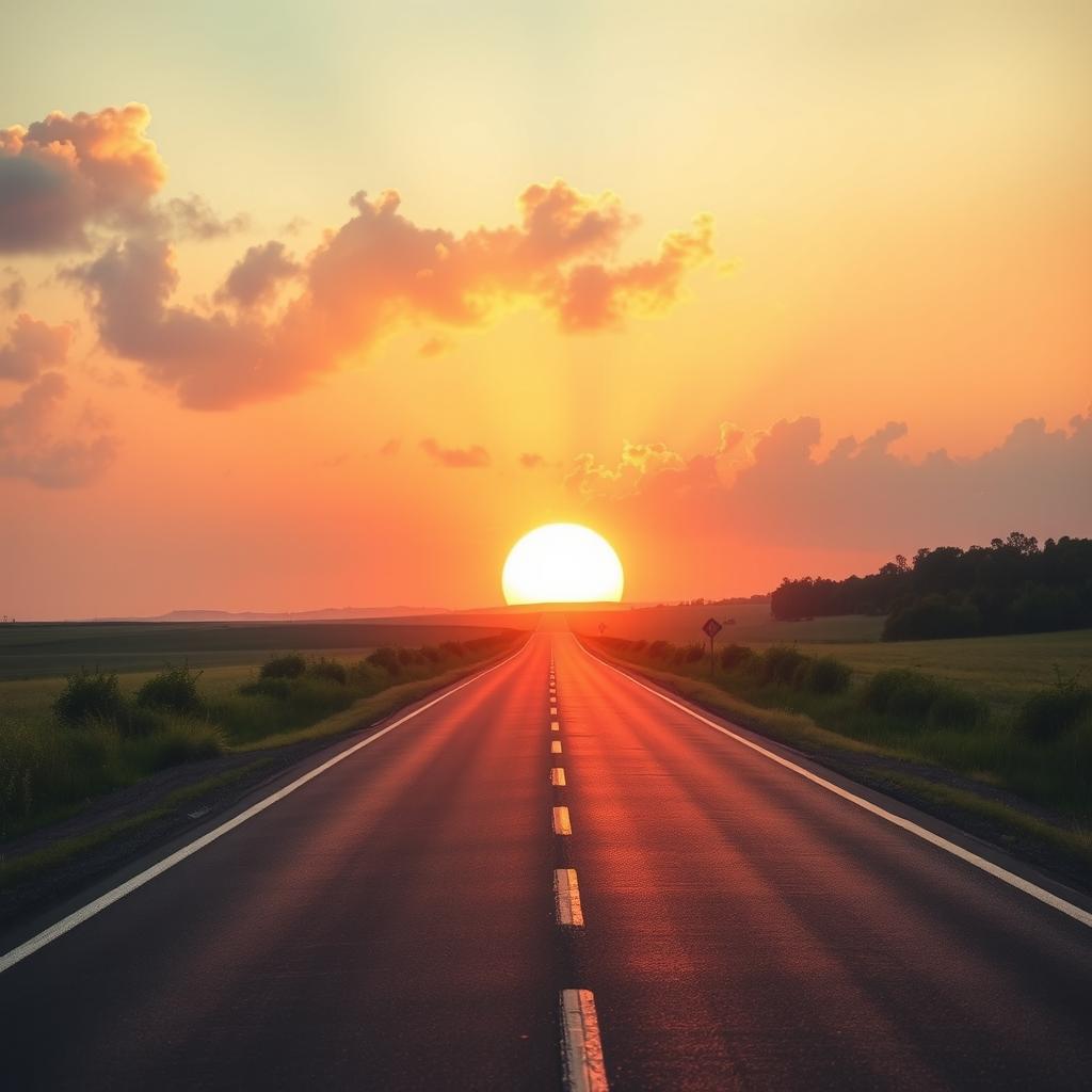 A long road illuminated by the rising sun, symbolizing the journey of success and personal growth