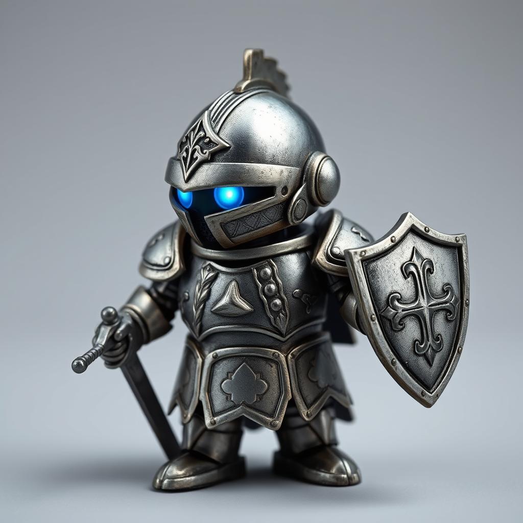 A small Steel Defender designed in a Middle Ages theme, featuring a compact armored body with intricate designs resembling knight armor