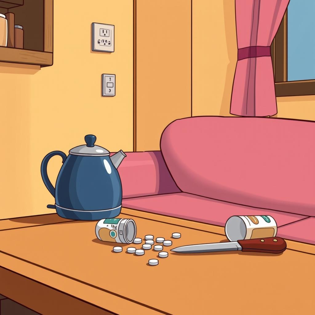 A cozy living room scene in a cartoon style