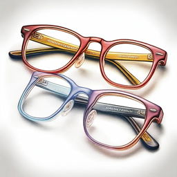 A high-quality coloured pencil drawing showcasing a pair of designer glasses