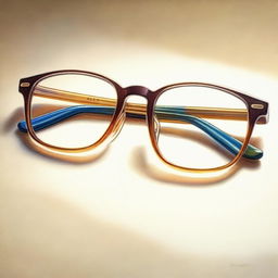 A high-quality coloured pencil drawing showcasing a pair of designer glasses