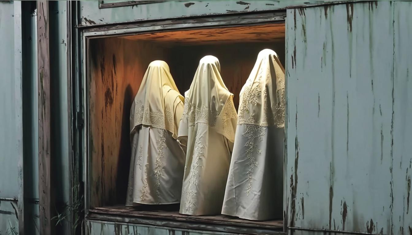 Inspirado en esta imagen, agrega dos mujeres más dentro de la caja. Una de ellas debe ser la madre, y el resto las hijas. Por ello una es más alta. Suavizá los cuerpos y hacelos más esbeltos. El fondo de la imagen es un jardín sirio