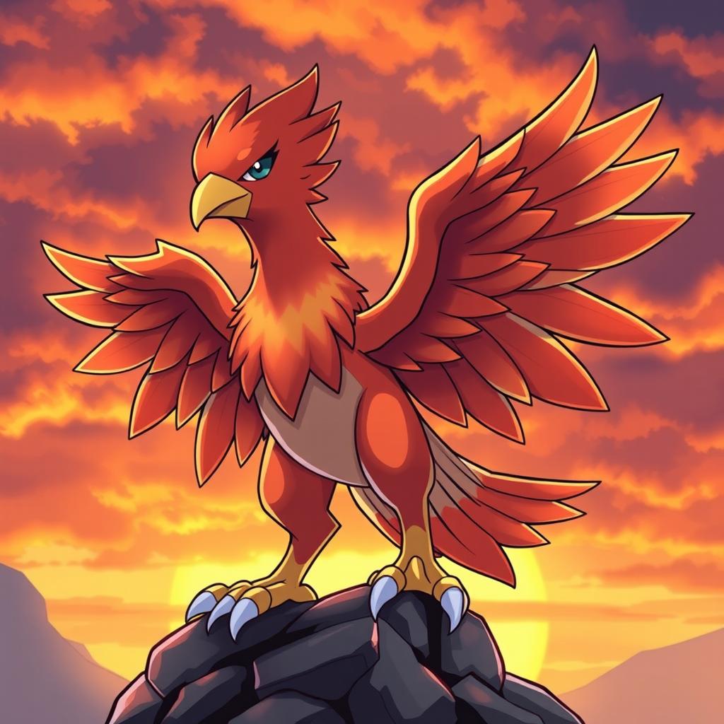 A fire-type Pokémon in its first evolutionary stage, inspired by a golden eagle
