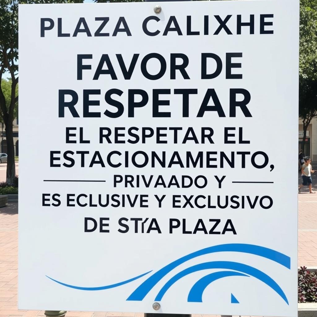 A large, clear sign design for PLAZA CALIXHE, featuring bold and legible text that reads: 'FAVOR DE RESPETAR EL ESTACIONAMIENTO