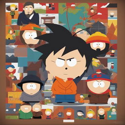 This is a high-quality digital art piece depicting Goku from Dragonball Z as a South Park character