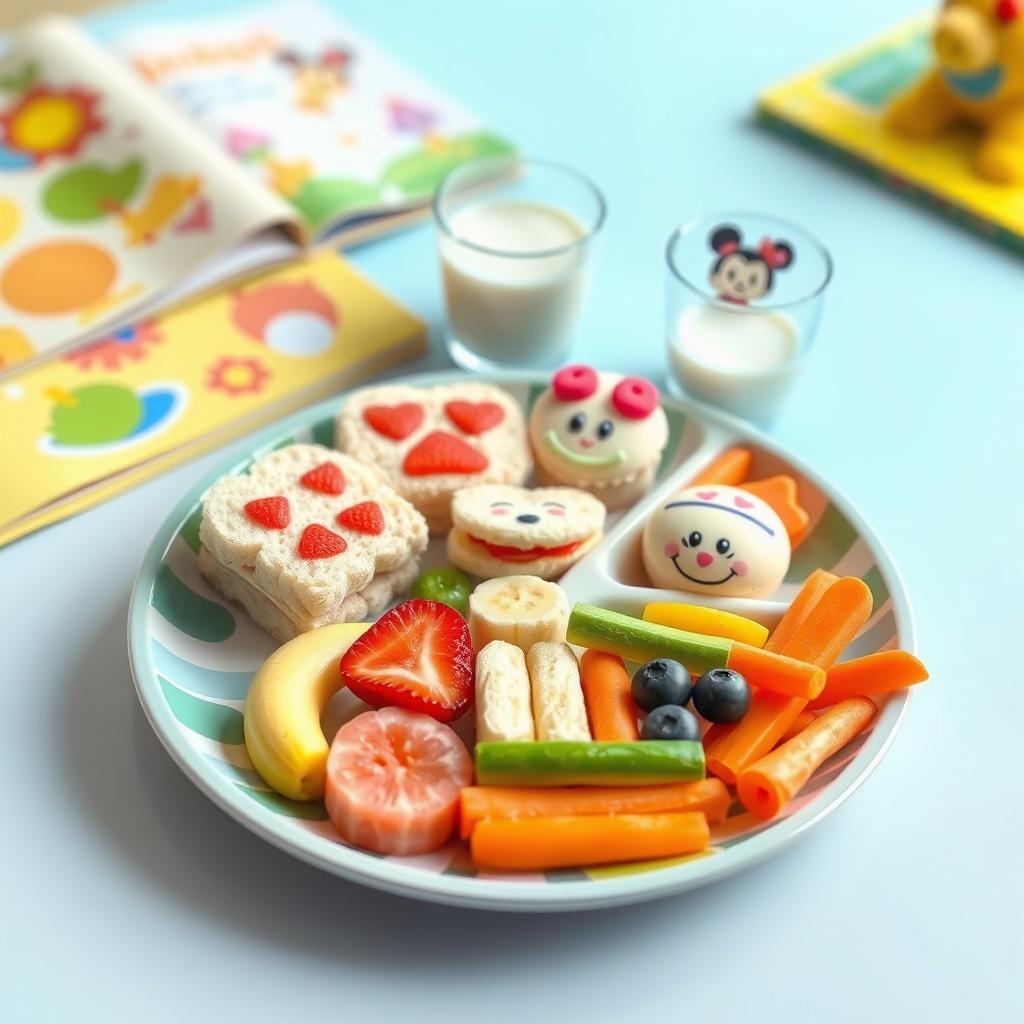 A colorful and appealing children's meal set on a bright table
