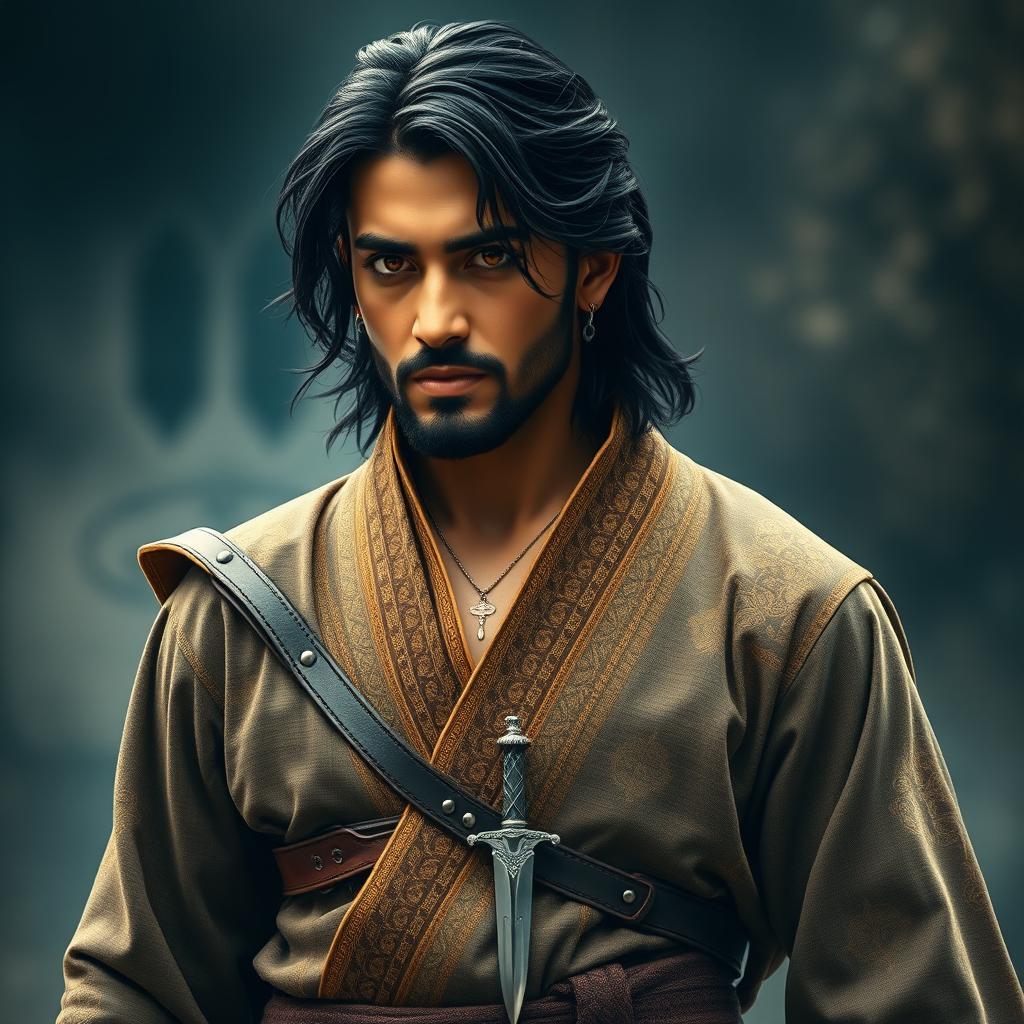 Visualize Nauria as an enigmatic Iranian prince, embodying charisma and mystery
