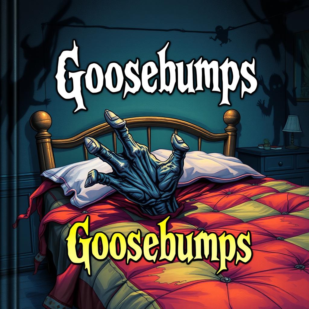 A Goosebumps book cover designed in the classic art style of the series, showcasing an undead hand creeping out from beneath an unmade bed