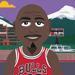 A high-quality, digitally rendered image of Michael Jordan in the style of South Park