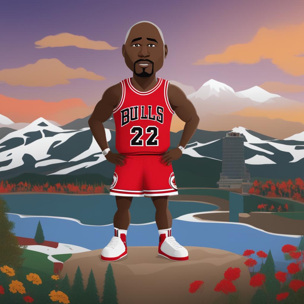 A high-quality, digitally rendered image of Michael Jordan in the style of South Park