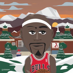 A high-quality, digitally rendered image of Michael Jordan in the style of South Park