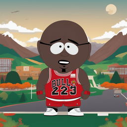 A high-quality, digitally rendered image of Michael Jordan in the style of South Park