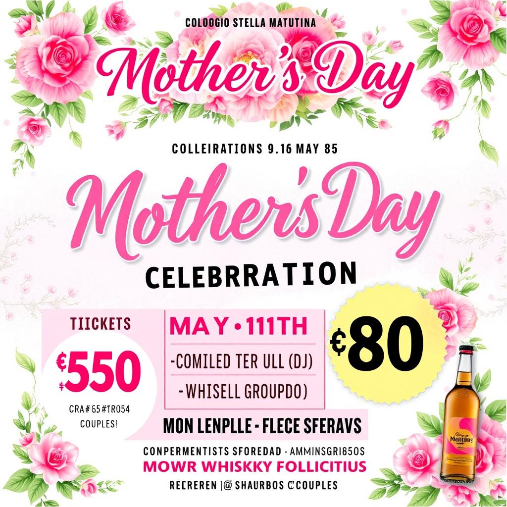A vibrant and eye-catching advertisement for a Mother's Day celebration event