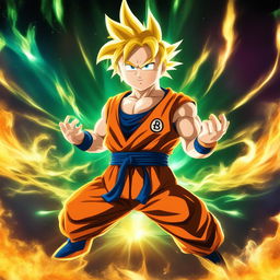 This is a digital art image of Goku from Dragonball Z as a South Park character, now in his Super Saiyan form