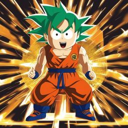 This is a digital art image of Goku from Dragonball Z as a South Park character, now in his Super Saiyan form