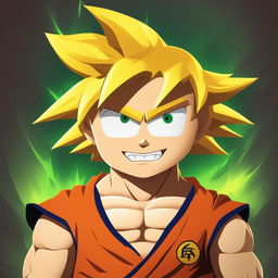 This is a digital art image of Goku from Dragonball Z as a South Park character, now in his Super Saiyan form