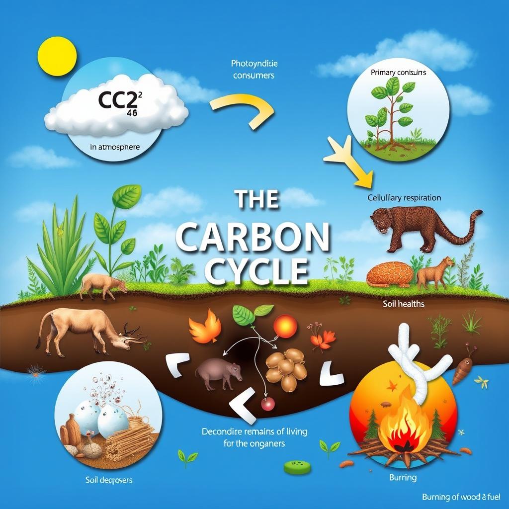An informative illustration depicting the carbon cycle in nature