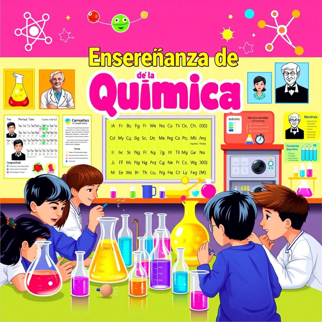 A vibrant and educational cover image illustrating the theme of Chemistry education