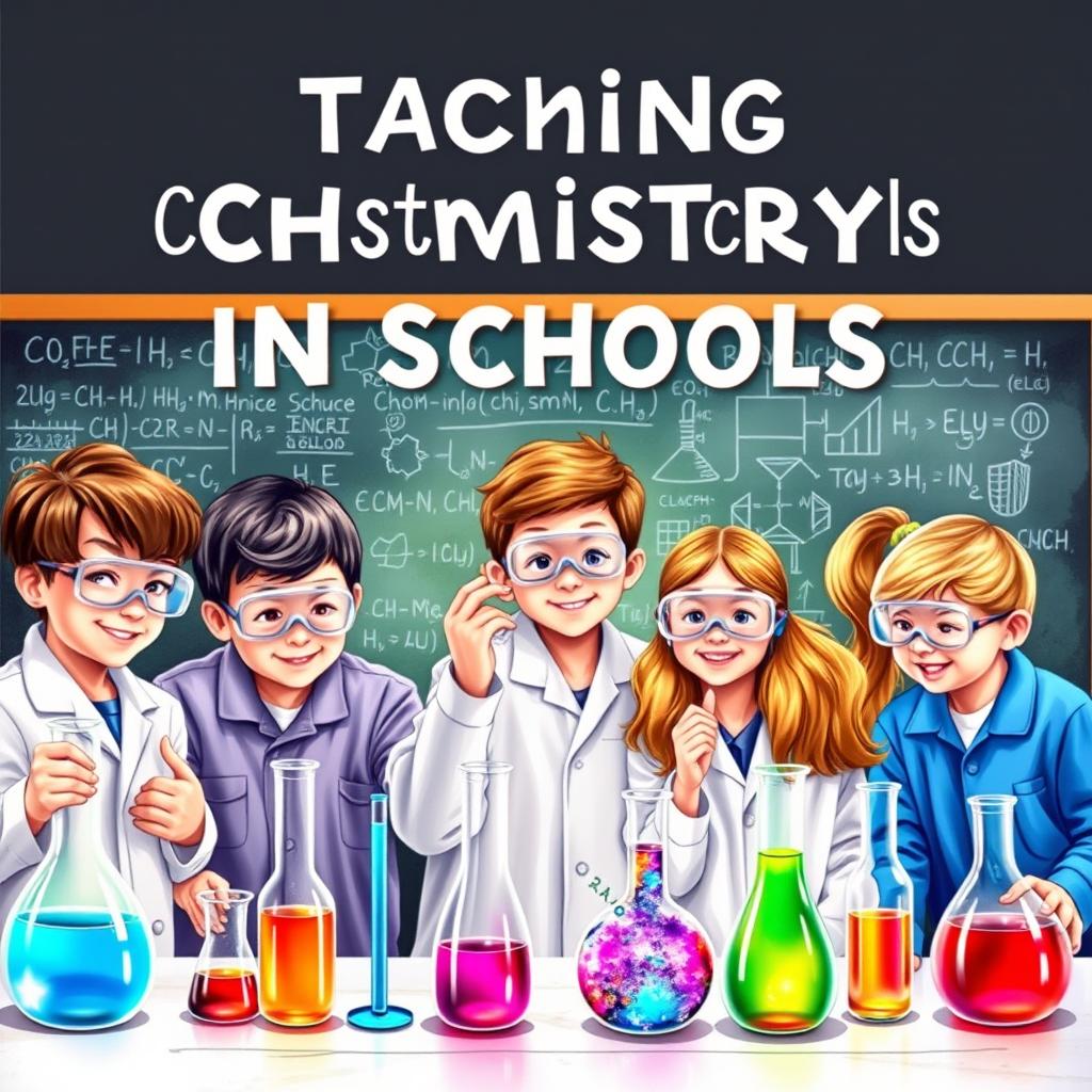 An engaging and realistic cover design for a book about teaching chemistry in schools