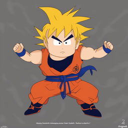 This is a digital art image of Goku from Dragonball Z in his Super Saiyan form, reimagined as a South Park character