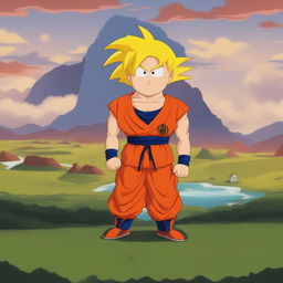 This is a digital art image of Goku from Dragonball Z in his Super Saiyan form, reimagined as a South Park character